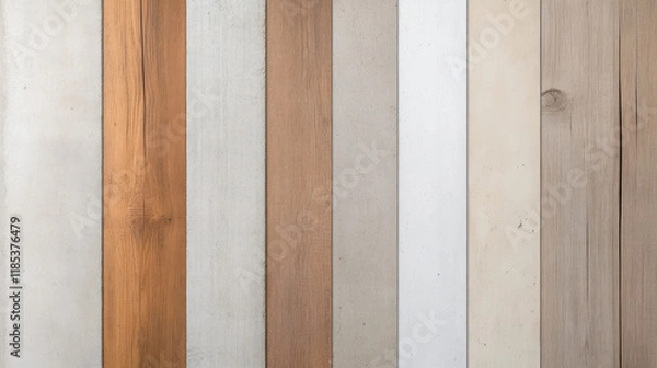 Fototapeta Natural wood and concrete textures in vertical arrangement, showcasing various colors and finishes. Ideal for design inspiration