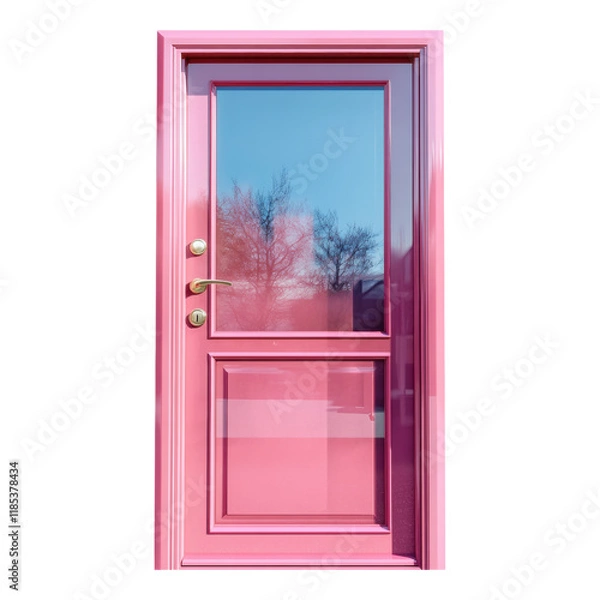 Fototapeta Clear pink glass door, minimalist design, transparent background, elegant simplicity, ideal for modern architecture and interior decor applications