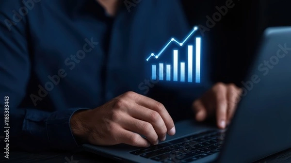Fototapeta Person Working on Laptop with Digital Graph and Data Analysis Concept