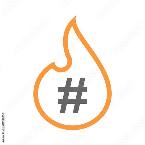 Fototapeta Isolated isolated line art flame icon with a hash tag