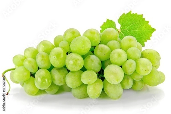 Fototapeta Pixel Perfect Image of Green Grapes on White Background, Fresh Green Grapes