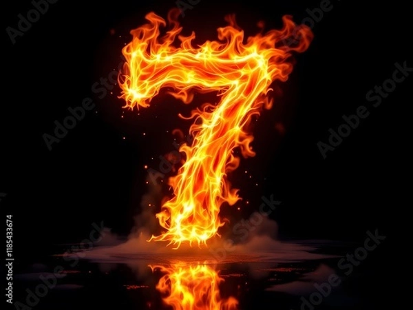 Obraz Fiery Number Seven: A Dramatic Flame Artwork