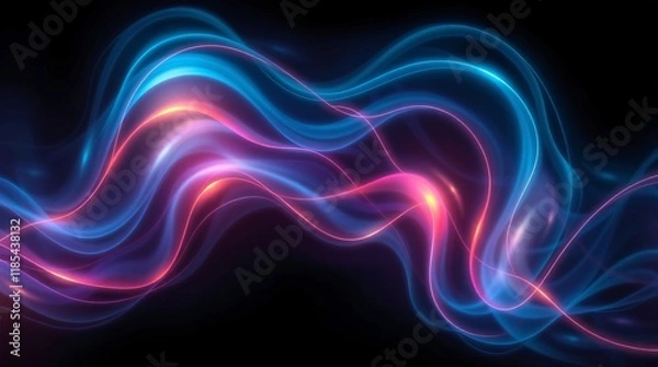 Fototapeta Vivid and dynamic abstract waves of neon light displaying vibrant glowing tones over a dark backdrop
