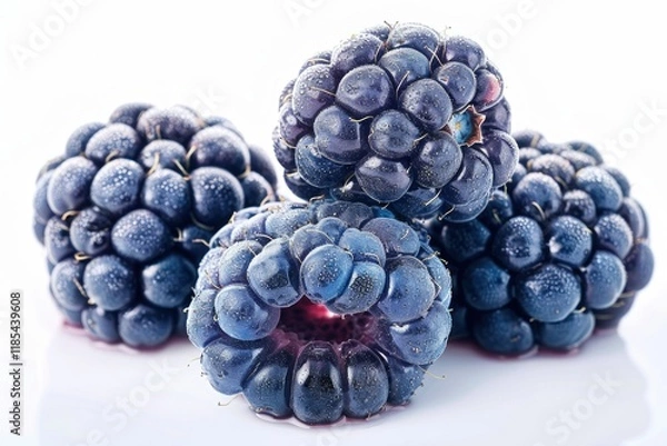Fototapeta High Quality Image of Fresh Ripe Blue Raspberry on White Background