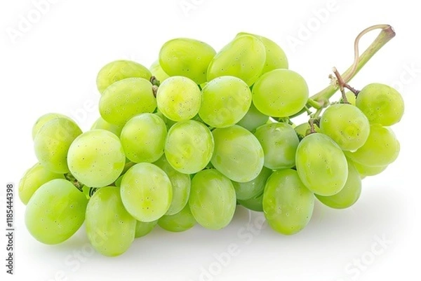 Fototapeta Detailed Color Image of Green Grapes on White Background, Fresh Green Grapes