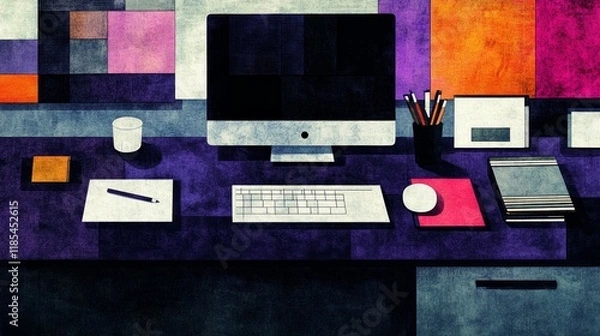Fototapeta Abstract Geometric Representation of a Modern Workplace Desktop