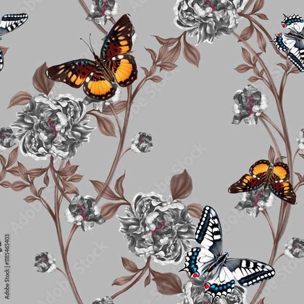 Fototapeta Beautiful seamless pattern with floral background.