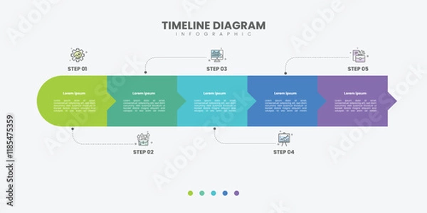 Fototapeta Business infographics design element with modern marketing icons. Timeline with 5 options, steps or processes