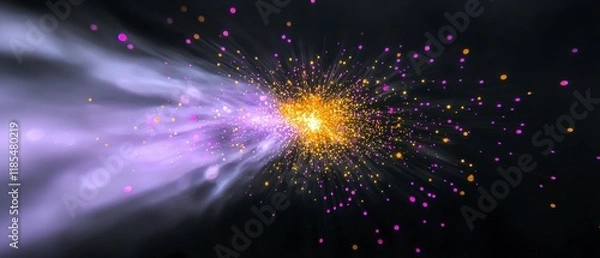 Fototapeta Abstract Purple Gold Light Burst  Sparkles  Rays  Energy  Galaxy Background