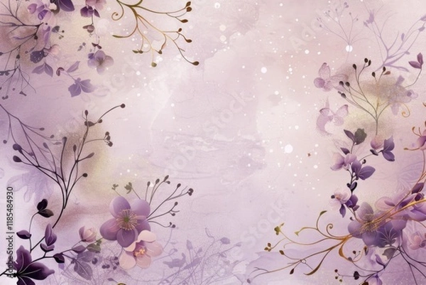 Fototapeta Abstract floral frame subtle gold splash copy space