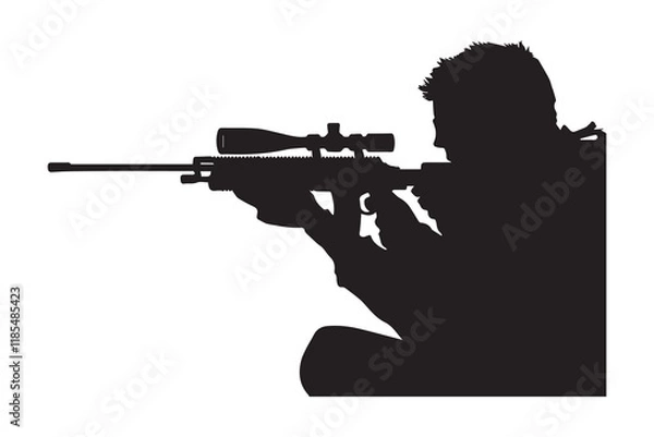 Fototapeta Person with sniper silhouette vector illustration