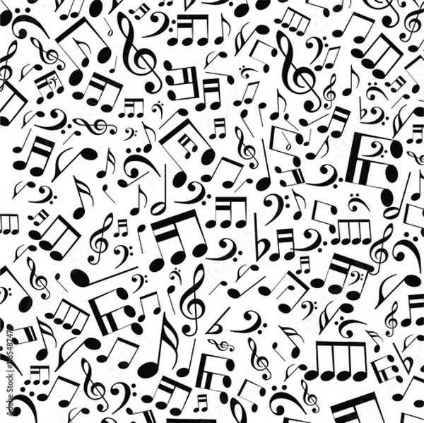 Fototapeta Abstract black music notes pattern - vector illustration