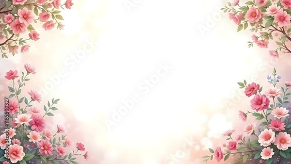 Fototapeta Pink Floral Frame with Soft Light Background