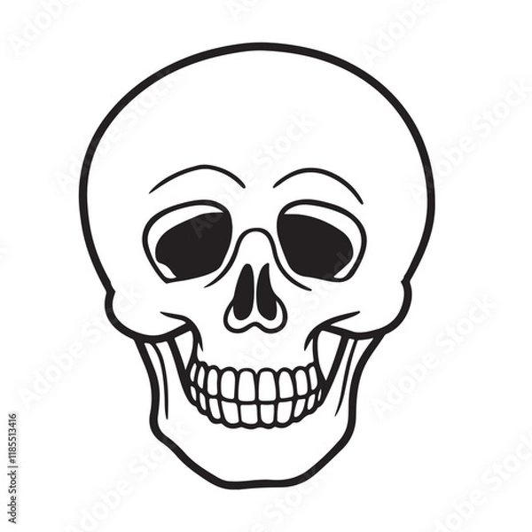 Fototapeta The skull icon. Black silhouette of a human skull. Vector illustration isolated on a white background for design and web.
