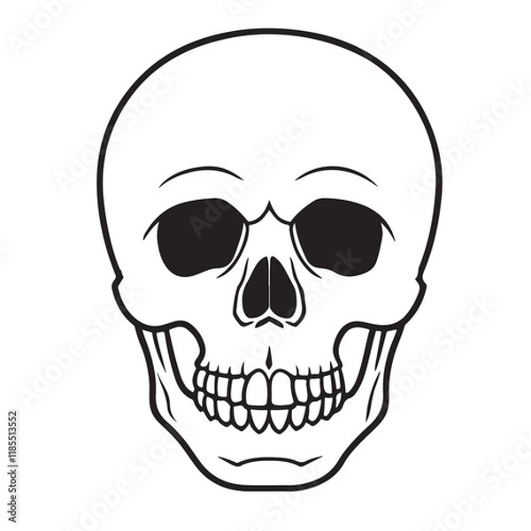Fototapeta The skull icon. Black silhouette of a human skull. Vector illustration isolated on a white background for design and web.