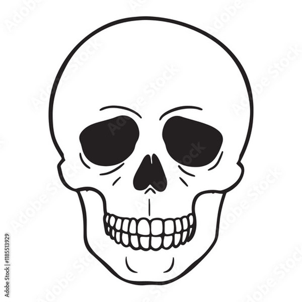 Fototapeta The skull icon. Black silhouette of a human skull. Vector illustration isolated on a white background for design and web.