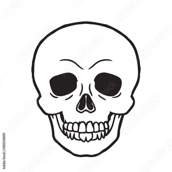 Fototapeta The skull icon. Black silhouette of a human skull. Vector illustration isolated on a white background for design and web.