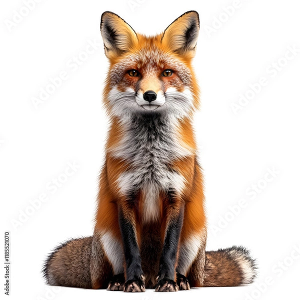 Fototapeta Red Fox Sitting with Tail Behind It Isolated on Transparent Background