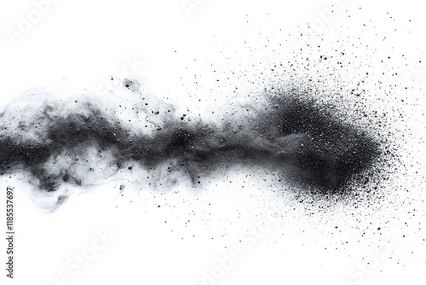 Fototapeta A dynamic cloud of black particles dispersing against a white background, suggesting movement and energy.