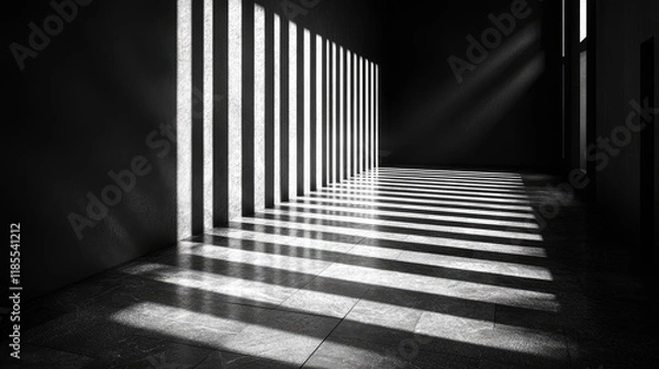 Obraz Abstract Monochrome Corridor with Light and Shadow Geometric Patterns