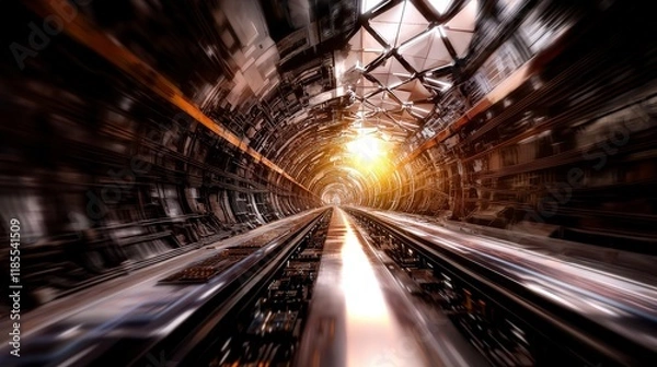 Fototapeta Futuristic High Speed Rail Tunnel  Metaverse Travel  Technology  Speed  Innovation