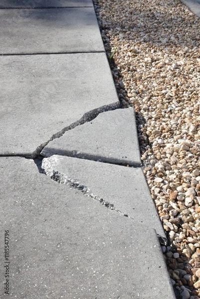 Fototapeta Sidewalk with Two Deep Cracks Near Smooth Stones