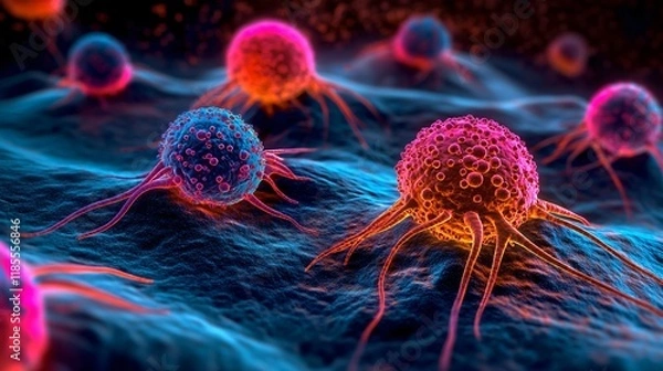 Fototapeta Hyper Realistic Close Up of Antibodies Targeting Cancer Cells