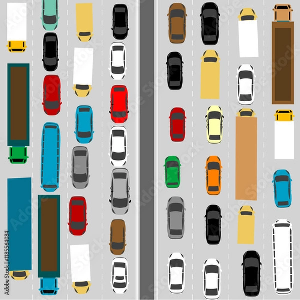 Obraz View from above of a traffic jam on the highway, simplistic illustration.eps