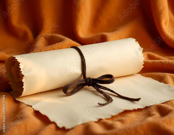 Obraz A rolled up scroll or parchment tied with a string bow (