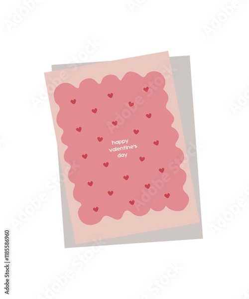 Fototapeta Simple Valentines Day card set with envelope. Flat vector hearts hand drawn doodle. Simple, minimalistic, holiday card.