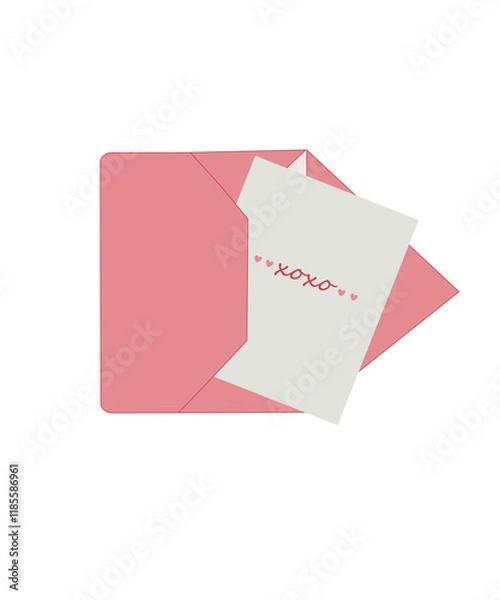 Fototapeta Simple Valentines Day card set with envelope. Flat vector hearts hand drawn doodle. Simple, minimalistic, holiday card.