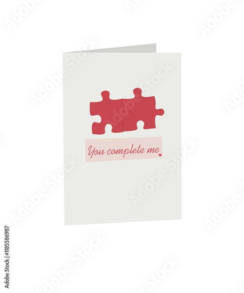 Fototapeta Simple Valentines Day card set with envelope. Flat vector hearts hand drawn doodle. Simple, minimalistic, holiday card.