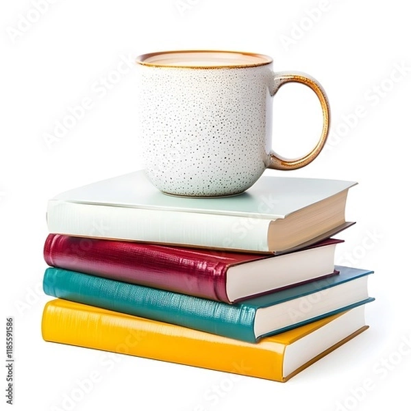 Fototapeta Cozy Coffee Mug on Colorful Stack of Books for Study or Relaxation, Generative AI.