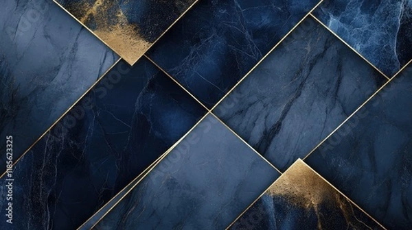 Fototapeta Elegant Abstract Marble Background with Geometric Lines in Deep Blue and Gold Tones for Modern Artwork and Design Projects