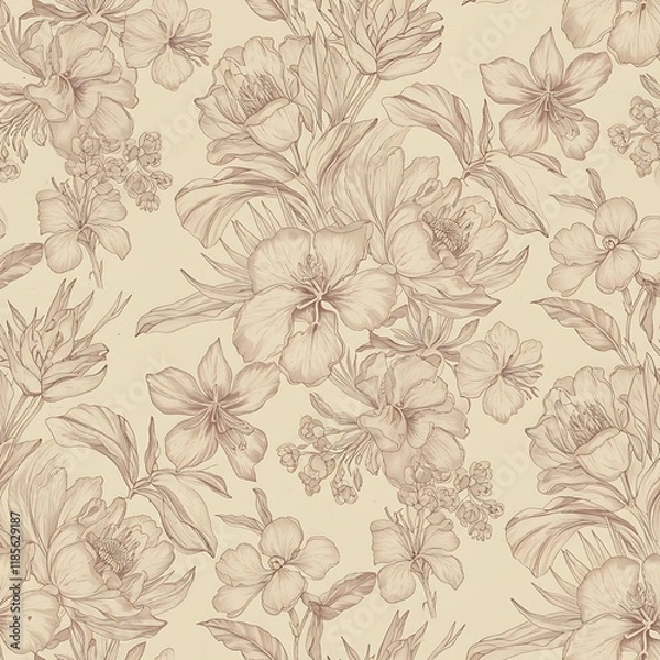 Fototapeta tropical pattern with various flowers