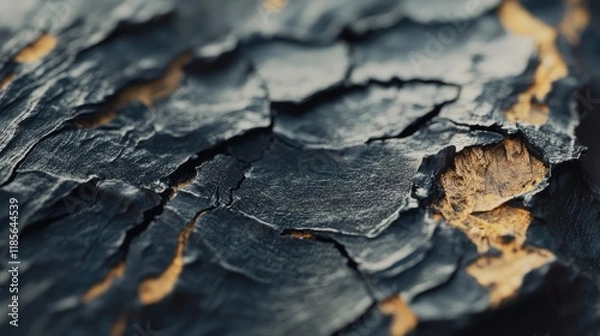 Fototapeta Closeup of textured bark showcasing intricate splits and a rough surface revealing natural wood patterns