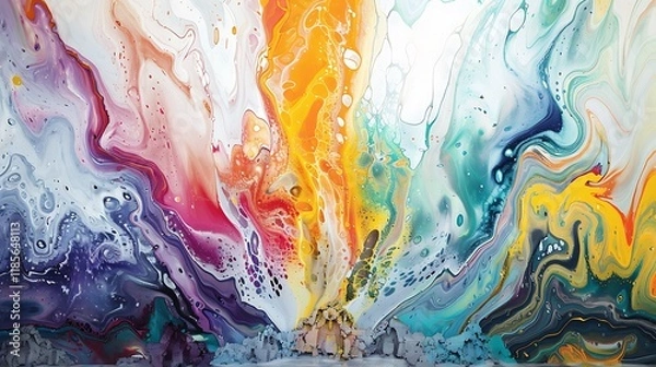 Fototapeta An abstract painting with fluid colors and marbling effect, with a mockup at the center of the wall. full ultra hd, high resolution