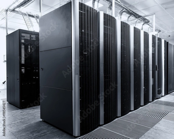 Fototapeta room with rows of modern supercomputers in data center