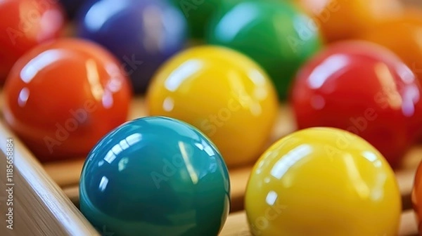 Fototapeta Colorful rolling spheres arranged in a playful display highlighting rhythm and harmony in design for creative backgrounds or projects.