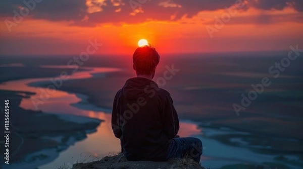 Fototapeta Sunset Lookout: A serene location in the park, high above the rest, offering breathtaking sunset views, creating a perfect space for reflection and relaxation.
