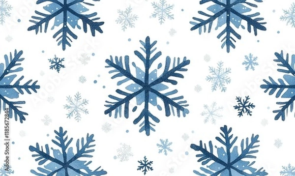 Obraz A decorative pattern featuring various blue snowflakes on a white background, ideal for winter-themed designs.