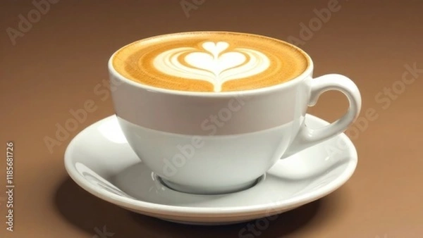 Fototapeta Cappuccino with Latte Art Isolated on Transparent Background. International Coffee Day. National Latte Day. World Barista Championship Day.