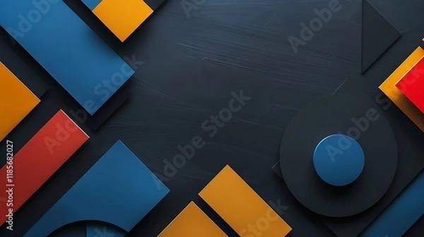 Fototapeta Bold geometric shapes on a dark grey background, with a mockup on the side. full ultra hd, high resolution