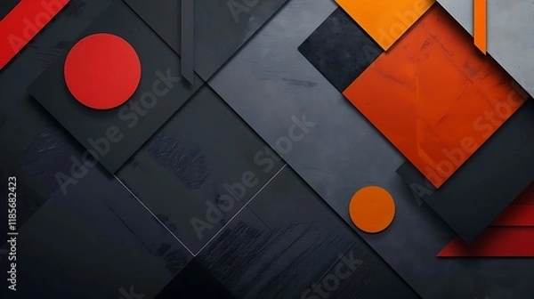 Fototapeta Bold geometric shapes on a dark grey background, with a mockup on the side. full ultra hd, high resolution