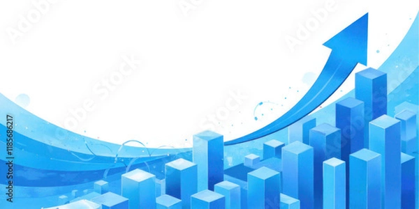 Obraz Motivational Business Growth" Digital Illustration with Bold Blue Arrow and Abstract Cityscape, Ideal for Corporate and Success Themes