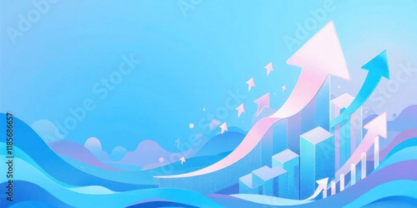 Obraz Aspirational Growth Arrow" Vibrant Digital Illustration with Purple-Pink Gradient and Light Blue Sky, Ideal for Progress and Success Themes