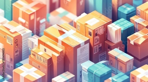 Fototapeta E-commerce shipment logistics warehouse digital art urban environment aerial view delivery concept