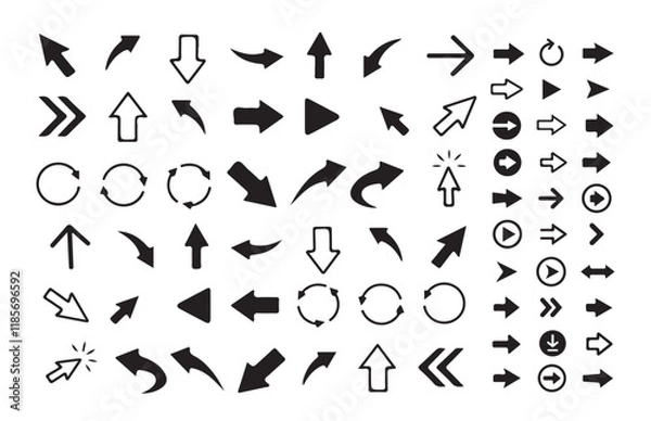 Obraz Black arrow vector icon pack. Arrow icon. Arrow vector collection. Arrow. Cursor. Modern simple arrows. Vector illustration eps 10