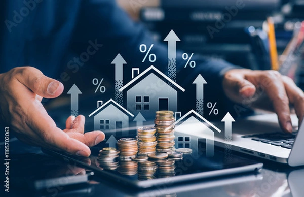 Fototapeta Investing opportunity with real estate or property project concepts.residential developer forecasting investment return.financial management and banking.