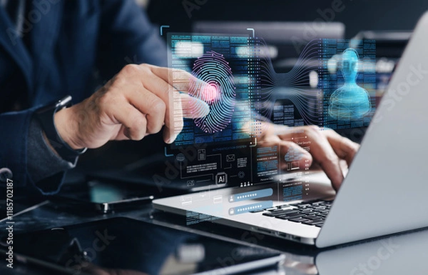 Fototapeta Digital transformation technology concepts with personal identity verification or authentication,data assets protection by intelligence system.cyber security